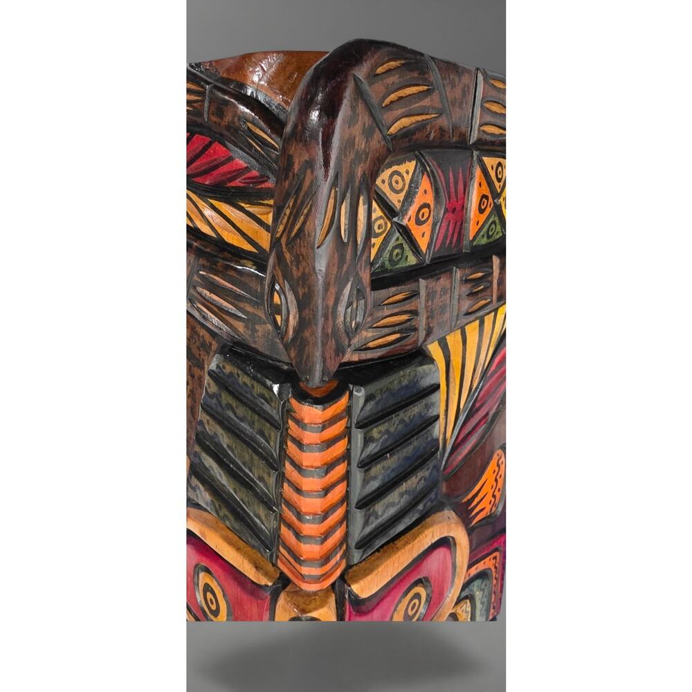 Hand Carved Sri Lankan Naga Raksha Cobra Demon Wood Mask Folk Art Wall Hanging